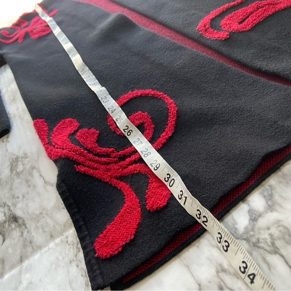 Chicos Open Front Long Cardigan Scroll Print Black Red Size 0 S - Picture 11 of 16